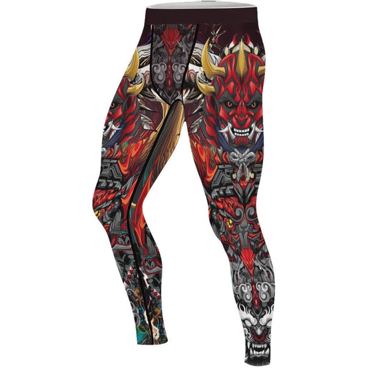Japanese Red Demon Samurai Men's Compression Leggings - BattleFitGear