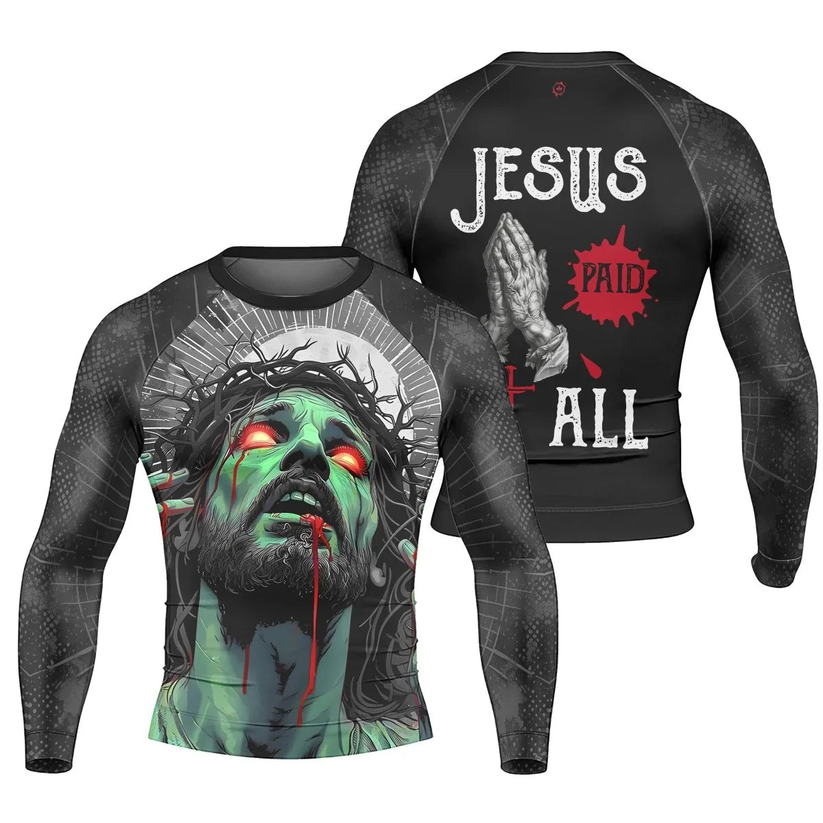 パーツ jesus Jesus Paid All Men's Long Sleeve Rash Guard | Jesus Compression Shirt