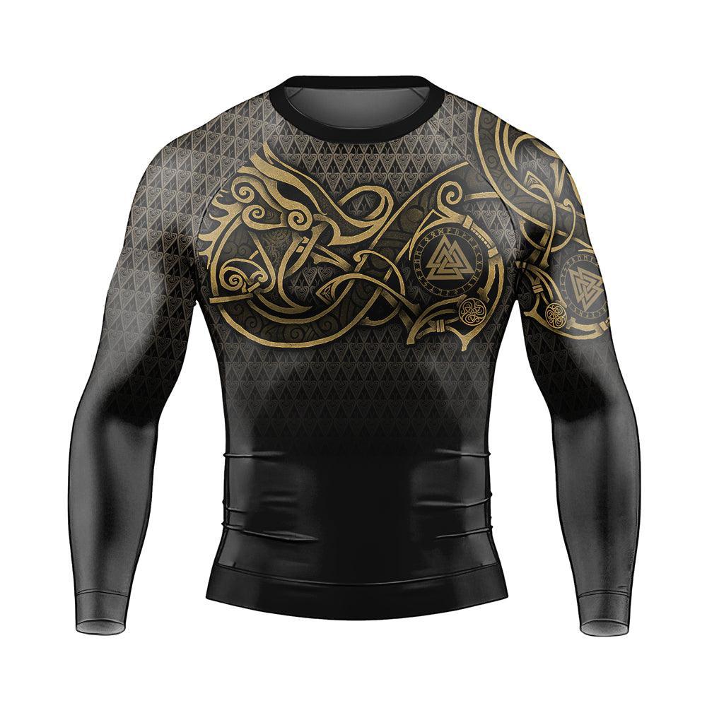 Viking Fenrir Symbol Rune Men's Long Sleeve Rash Guard - BattleFitGear
