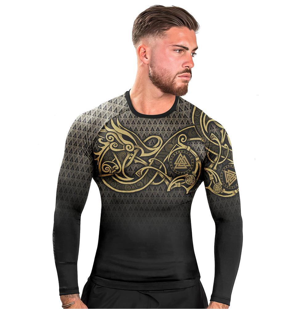 Viking Fenrir Symbol Rune Men's Long Sleeve Rash Guard - BattleFitGear