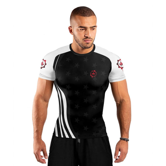 Personalized American Flag Black Short Sleeve Rash Guard - BattleFitGear