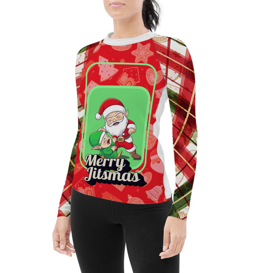 Merry Christmas Choking Santa Women's Long Sleeve Rash Guard - BattleFitGear