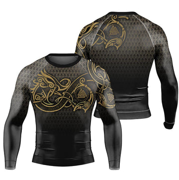 Viking Fenrir Symbol Rune Men's Long Sleeve Rash Guard - BattleFitGear