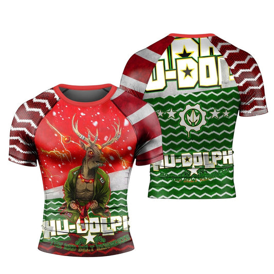 Hu - Dolph Christmas Short Sleeve Rash Guard - BattleFitGear