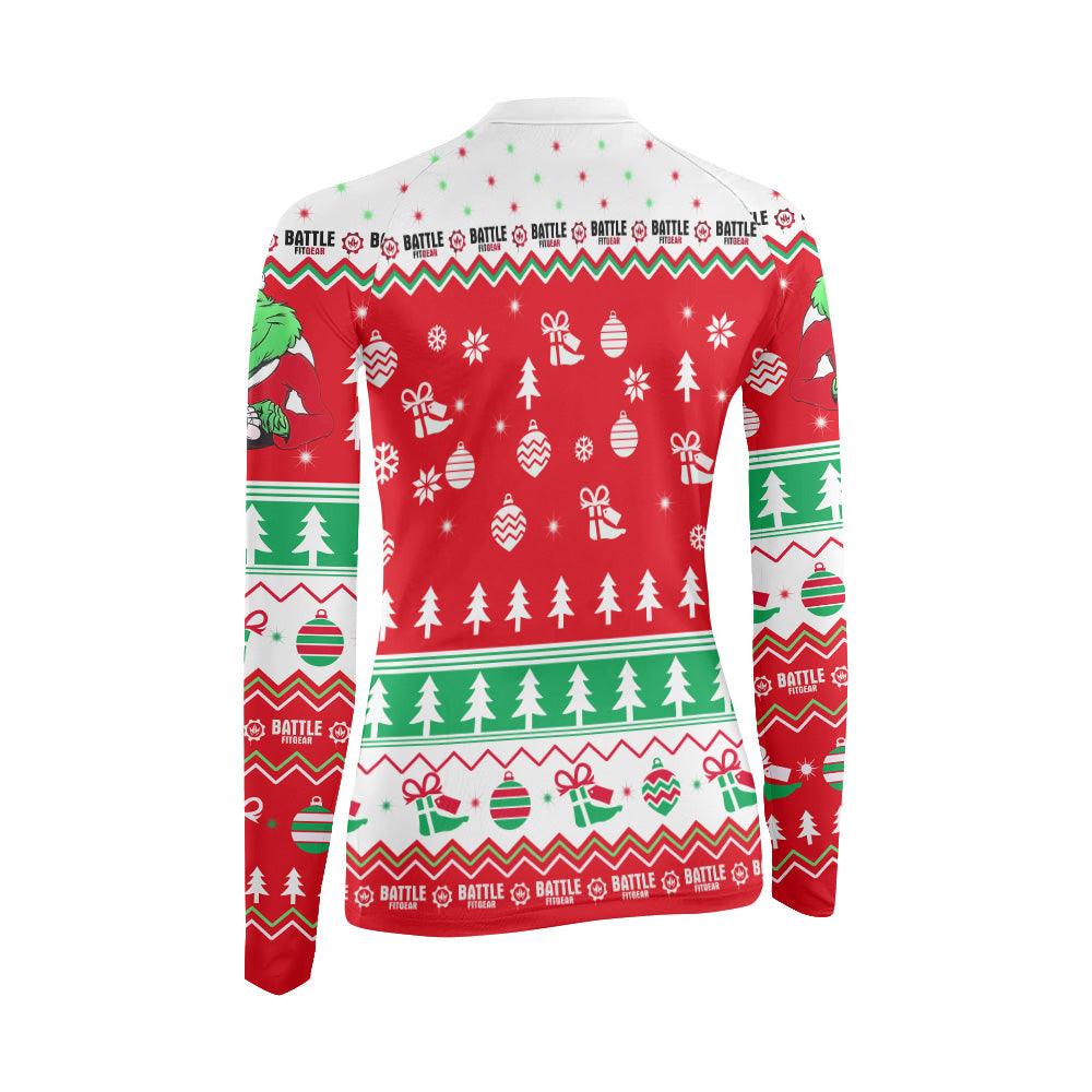 Funny Santa Grinch Women's Long Sleeve Rash Guard - BattleFitGear