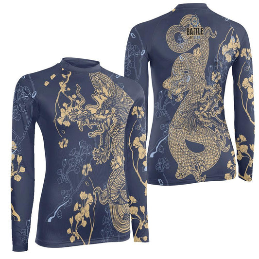Flower Chinese Dragon Women's Long Sleeve Rash Guard
