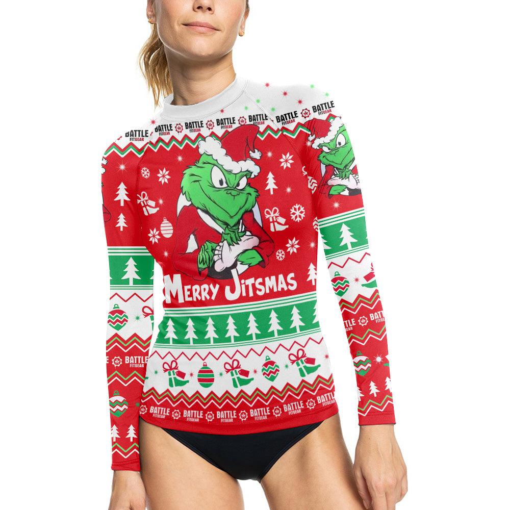 Funny Santa Grinch Women's Long Sleeve Rash Guard - BattleFitGear