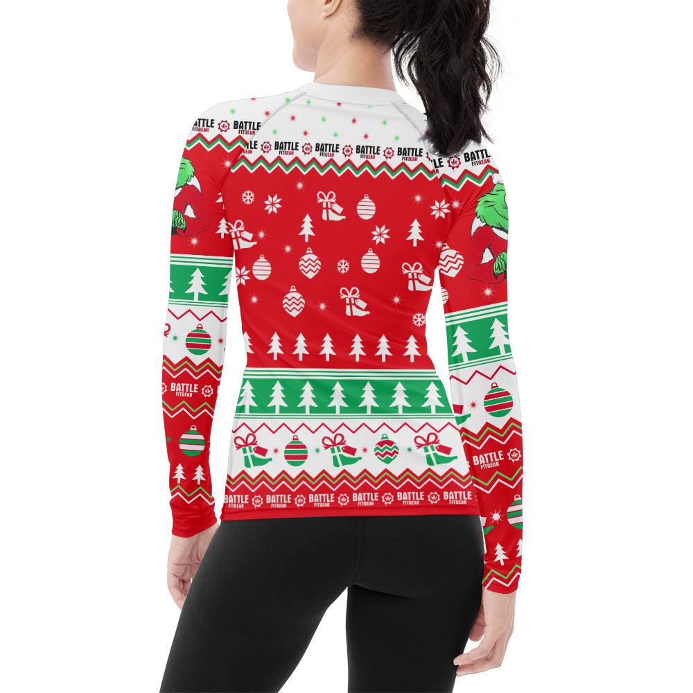 Funny Santa Grinch Women's Long Sleeve Rash Guard - BattleFitGear