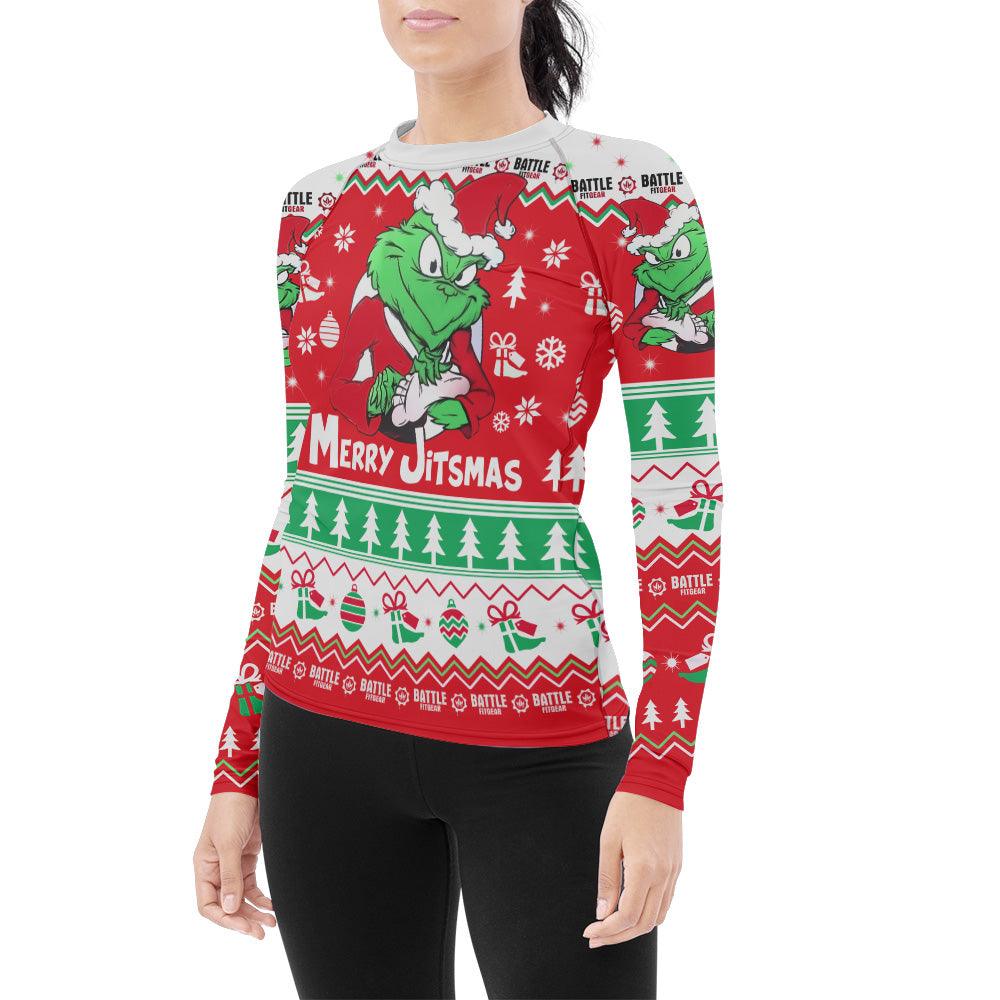 Funny Santa Grinch Women's Long Sleeve Rash Guard - BattleFitGear
