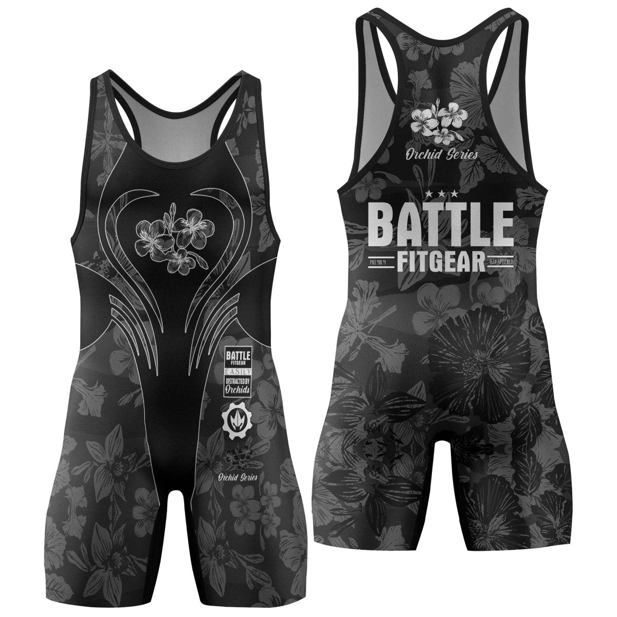 Orchid Series Floral Black Heart Pattern Wrestling Singlets - BattleFitGear