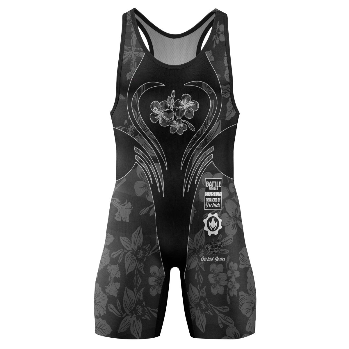 Orchid Series Floral Black Heart Pattern Wrestling Singlets - BattleFitGear