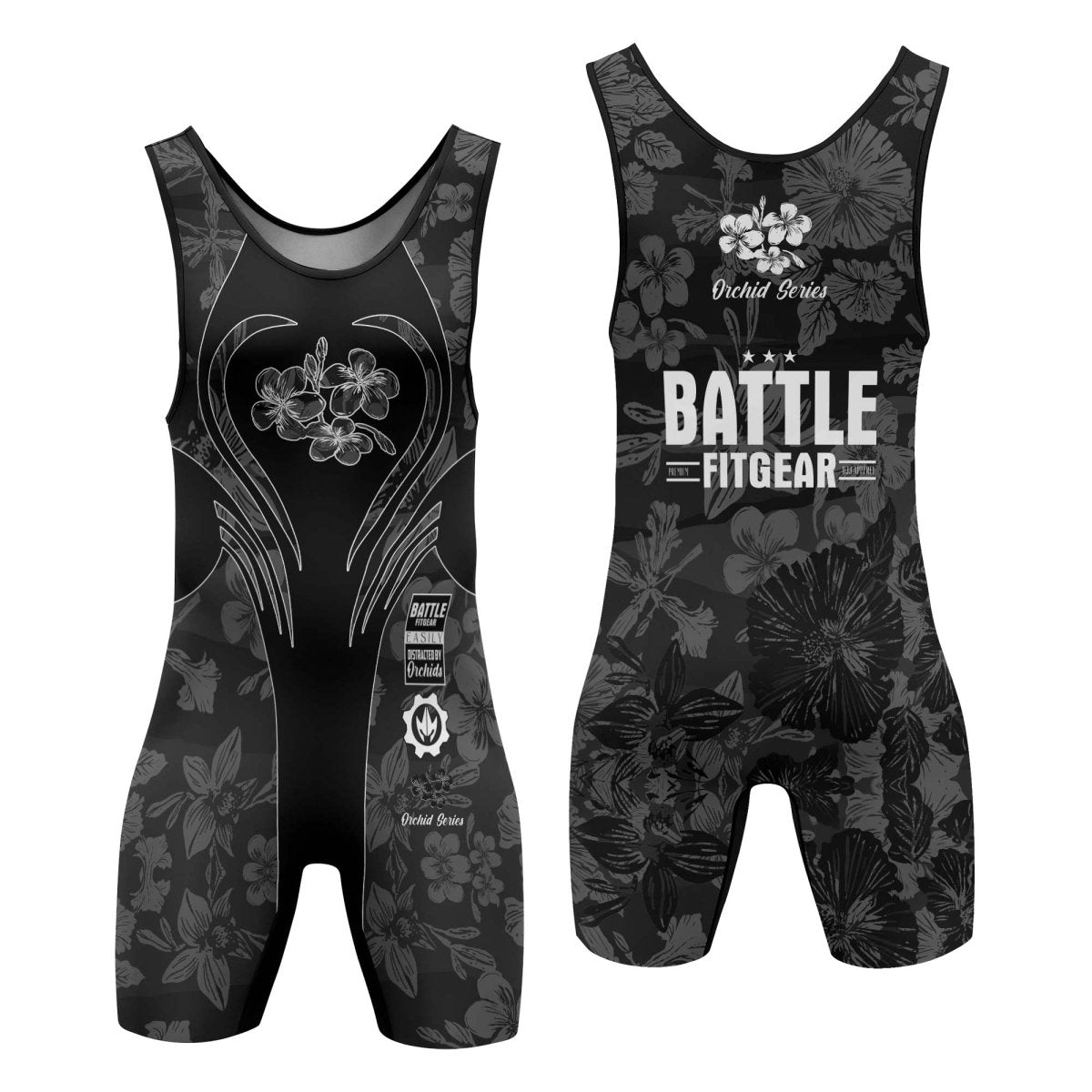 Orchid Series Floral Black Heart Pattern Wrestling Singlets - BattleFitGear