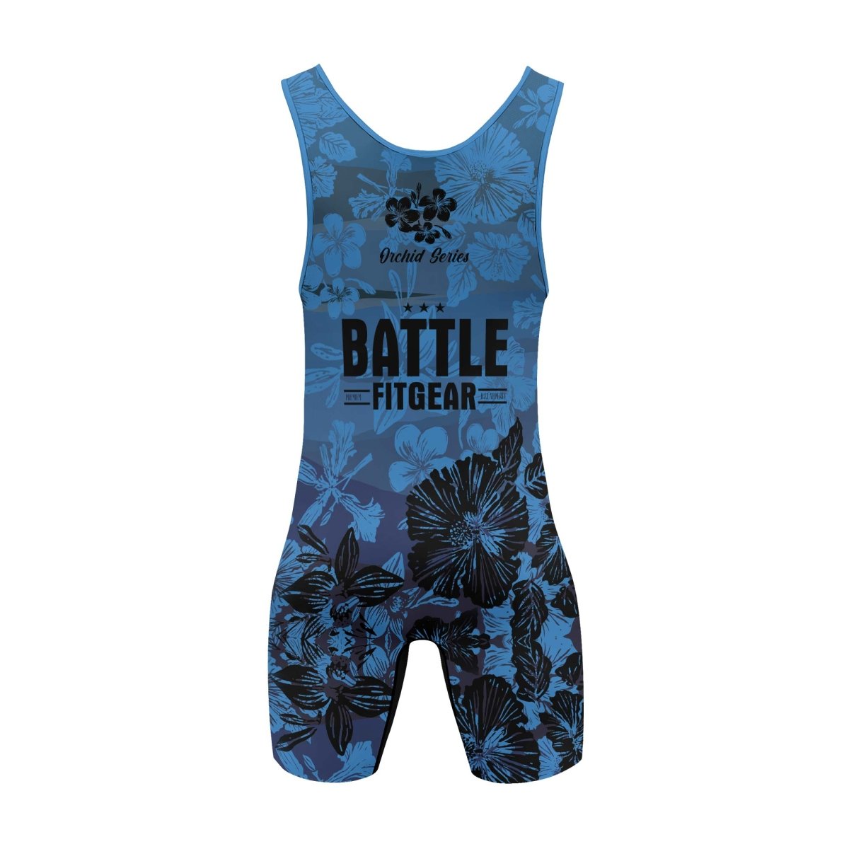 Orchid Series Floral Blue Heart Pattern Wrestling Singlets - BattleFitGear