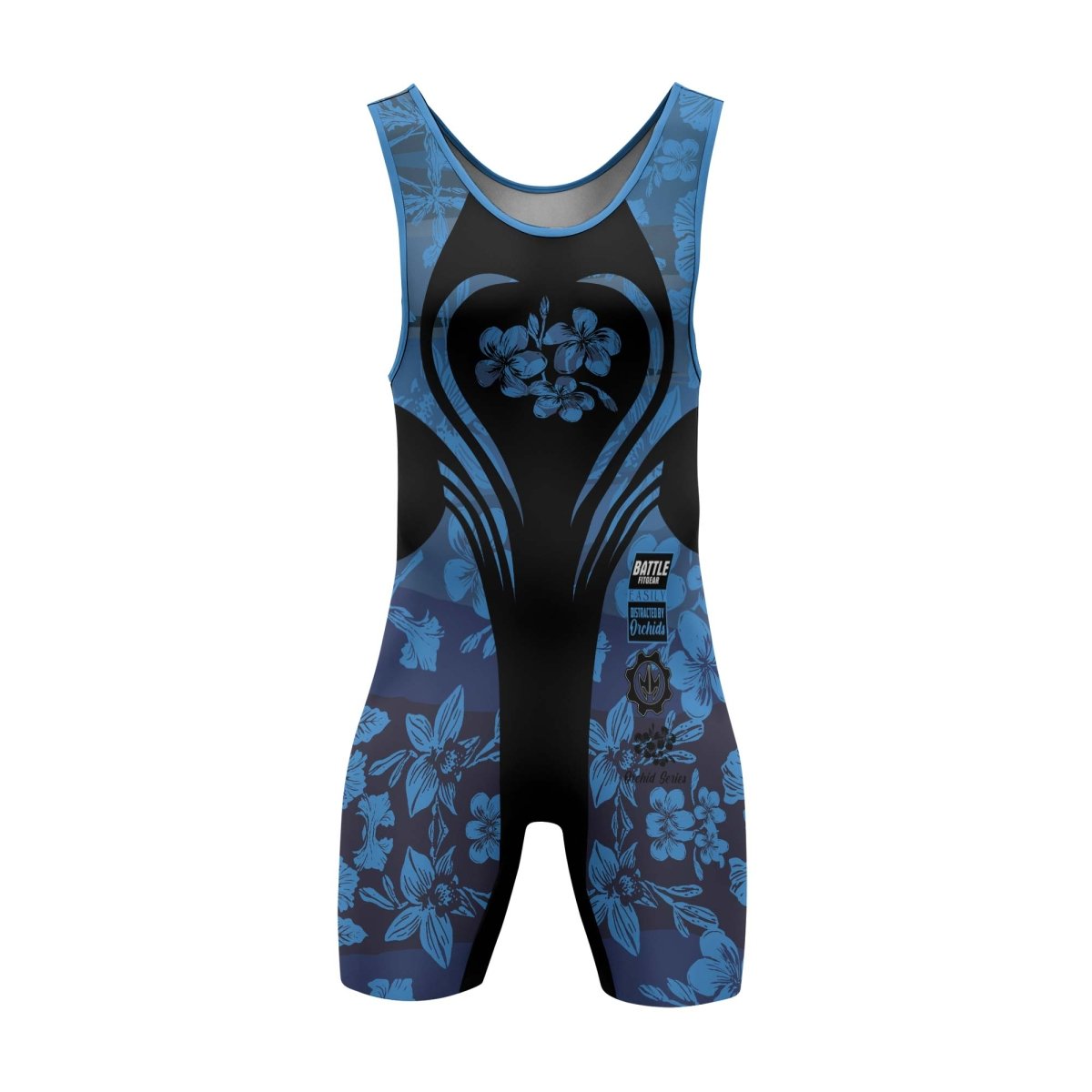 Orchid Series Floral Blue Heart Pattern Wrestling Singlets - BattleFitGear
