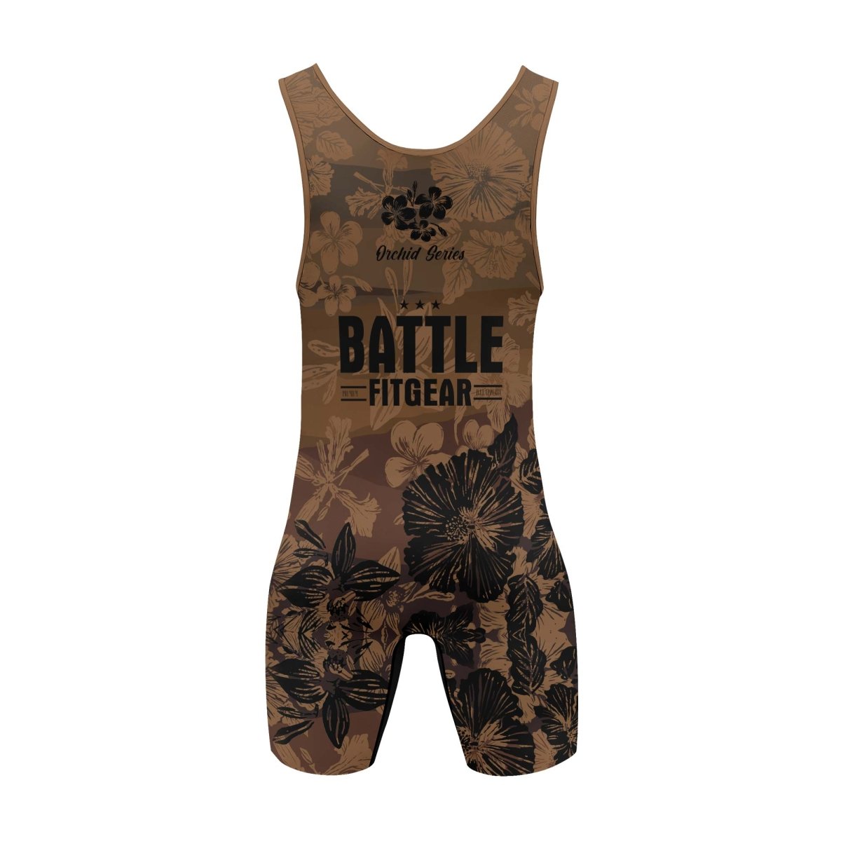 Orchid Series Floral Brown Heart Pattern Wrestling Singlets - BattleFitGear