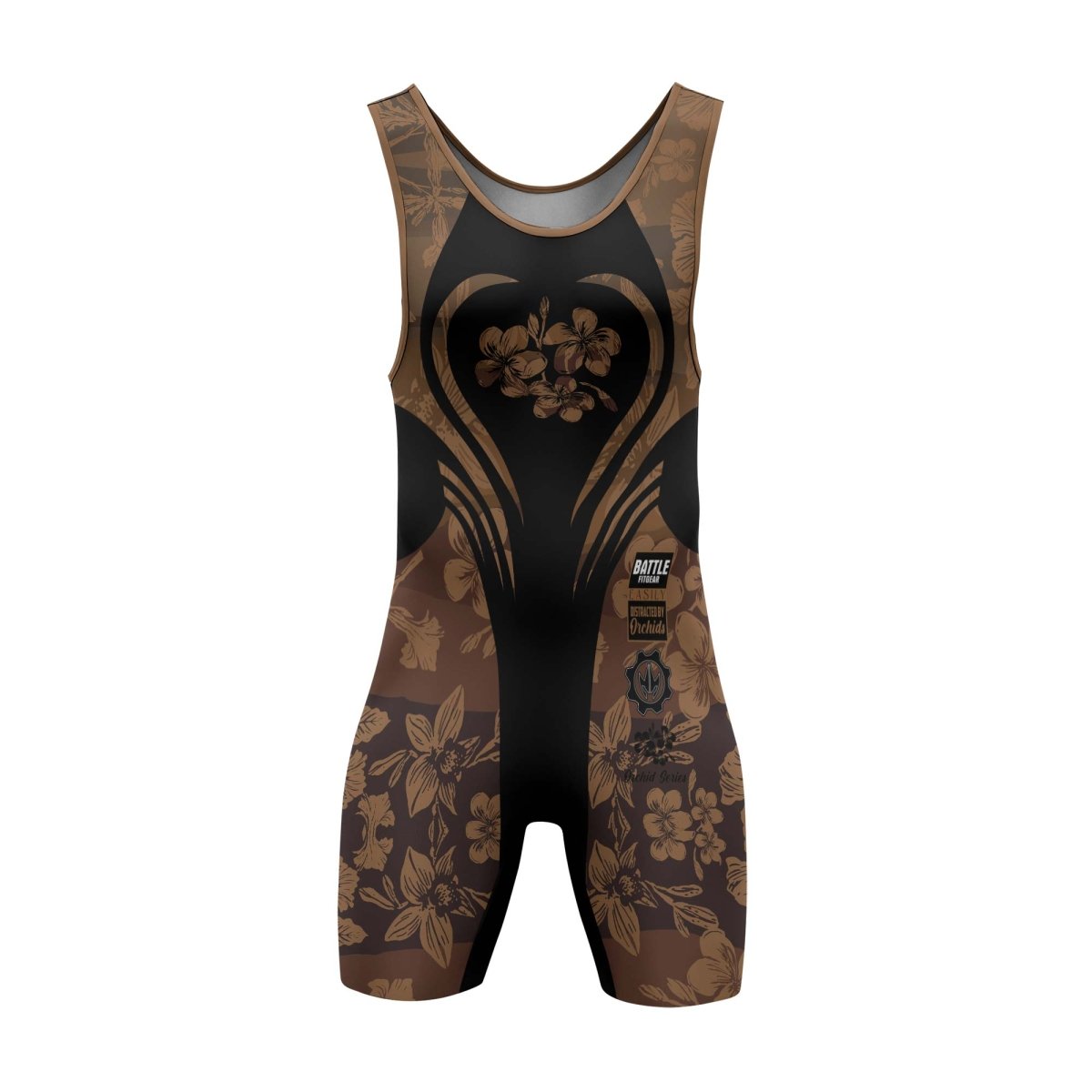 Orchid Series Floral Brown Heart Pattern Wrestling Singlets - BattleFitGear