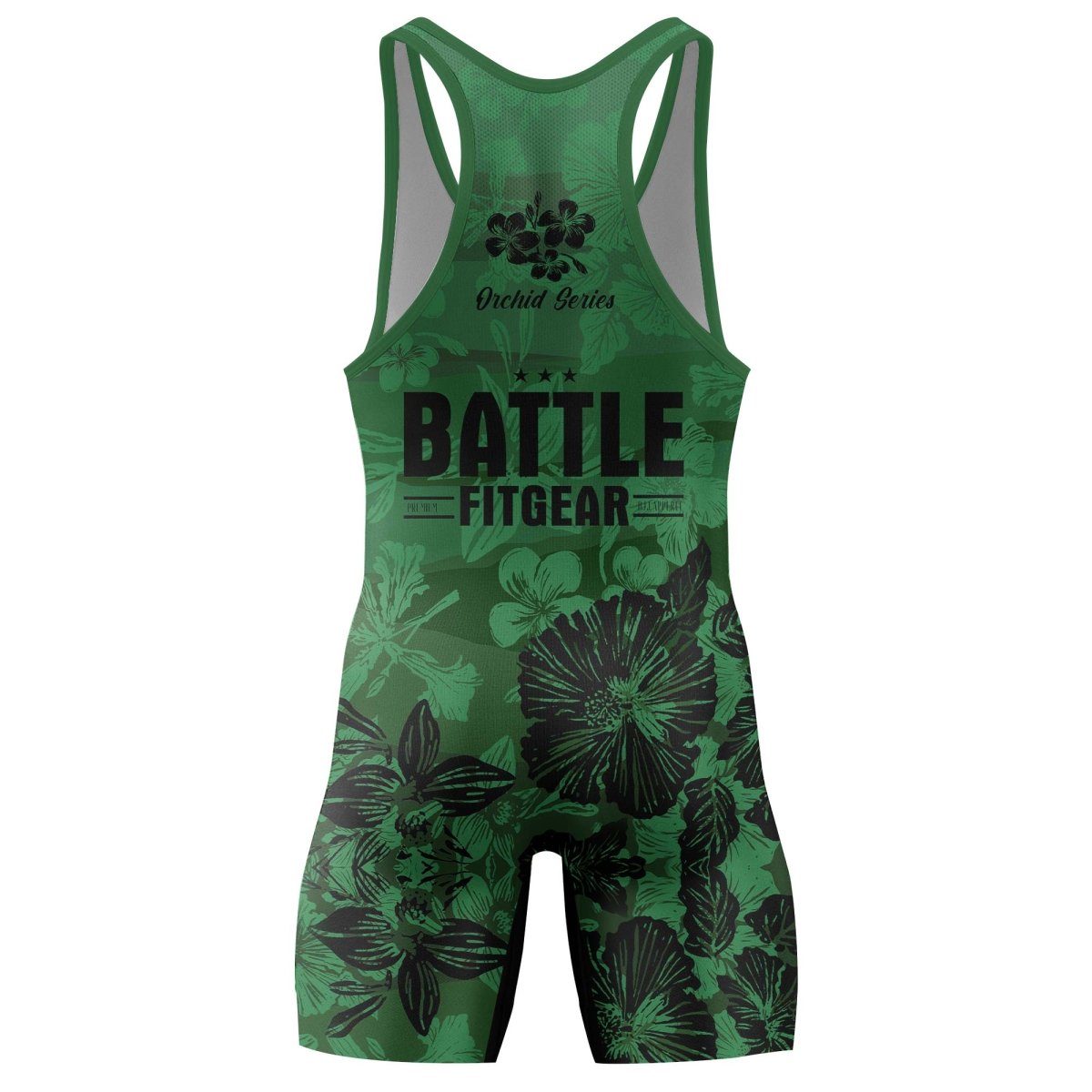 Orchid Series Floral Green Heart Pattern Wrestling Singlets - BattleFitGear