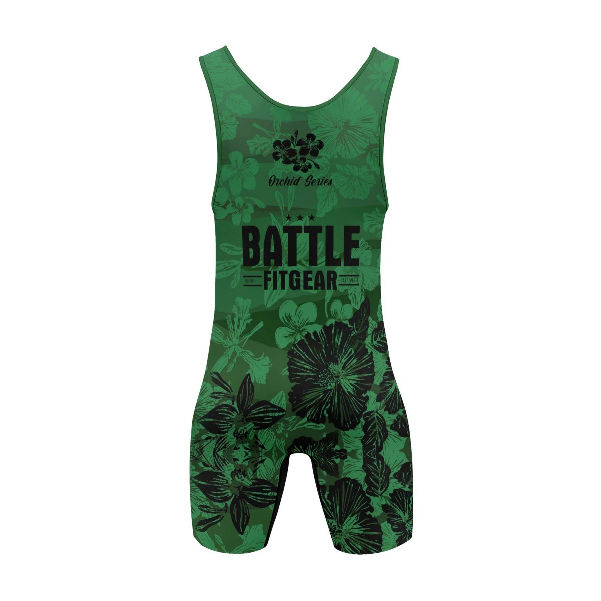 Orchid Series Floral Green Heart Pattern Wrestling Singlets - BattleFitGear