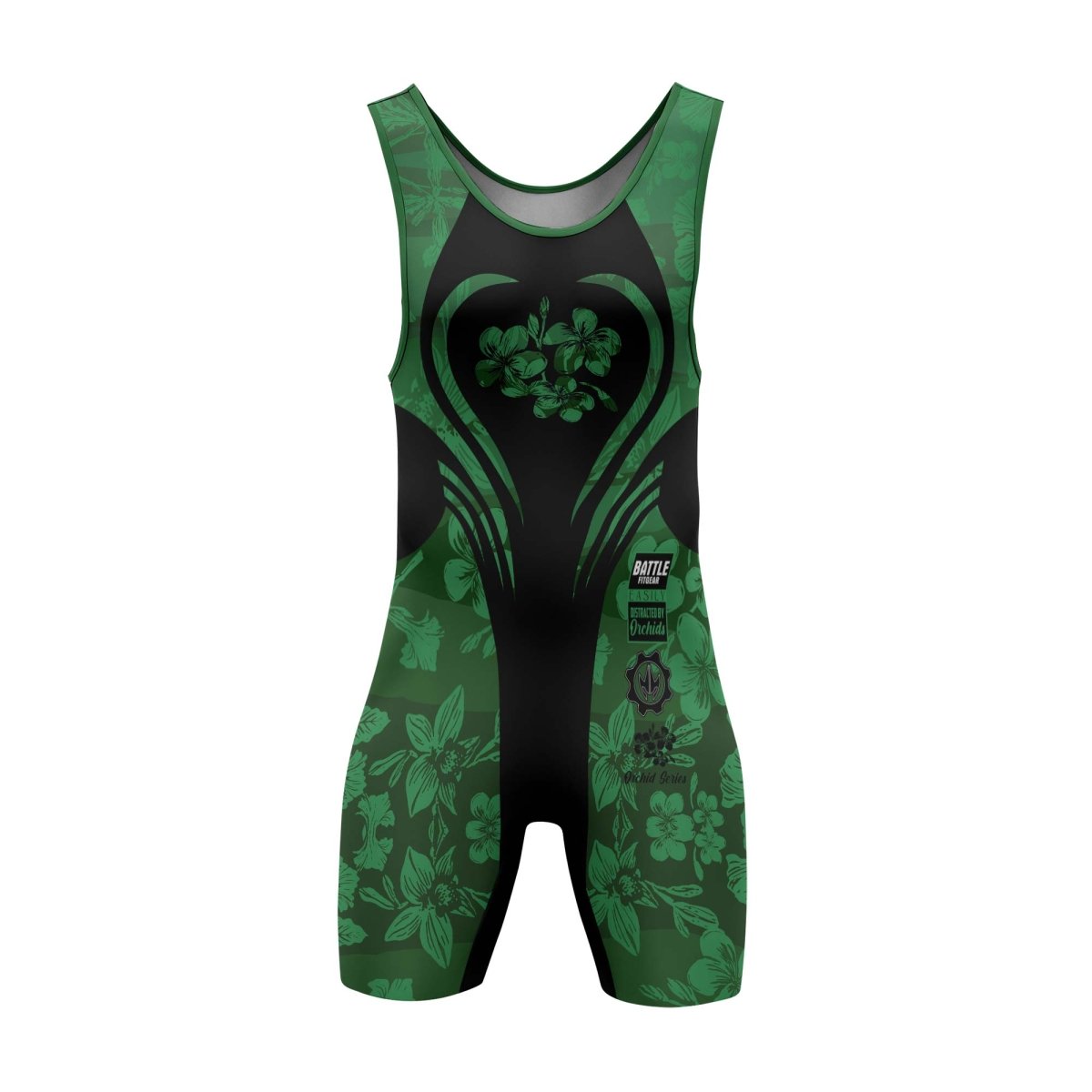Orchid Series Floral Green Heart Pattern Wrestling Singlets - BattleFitGear