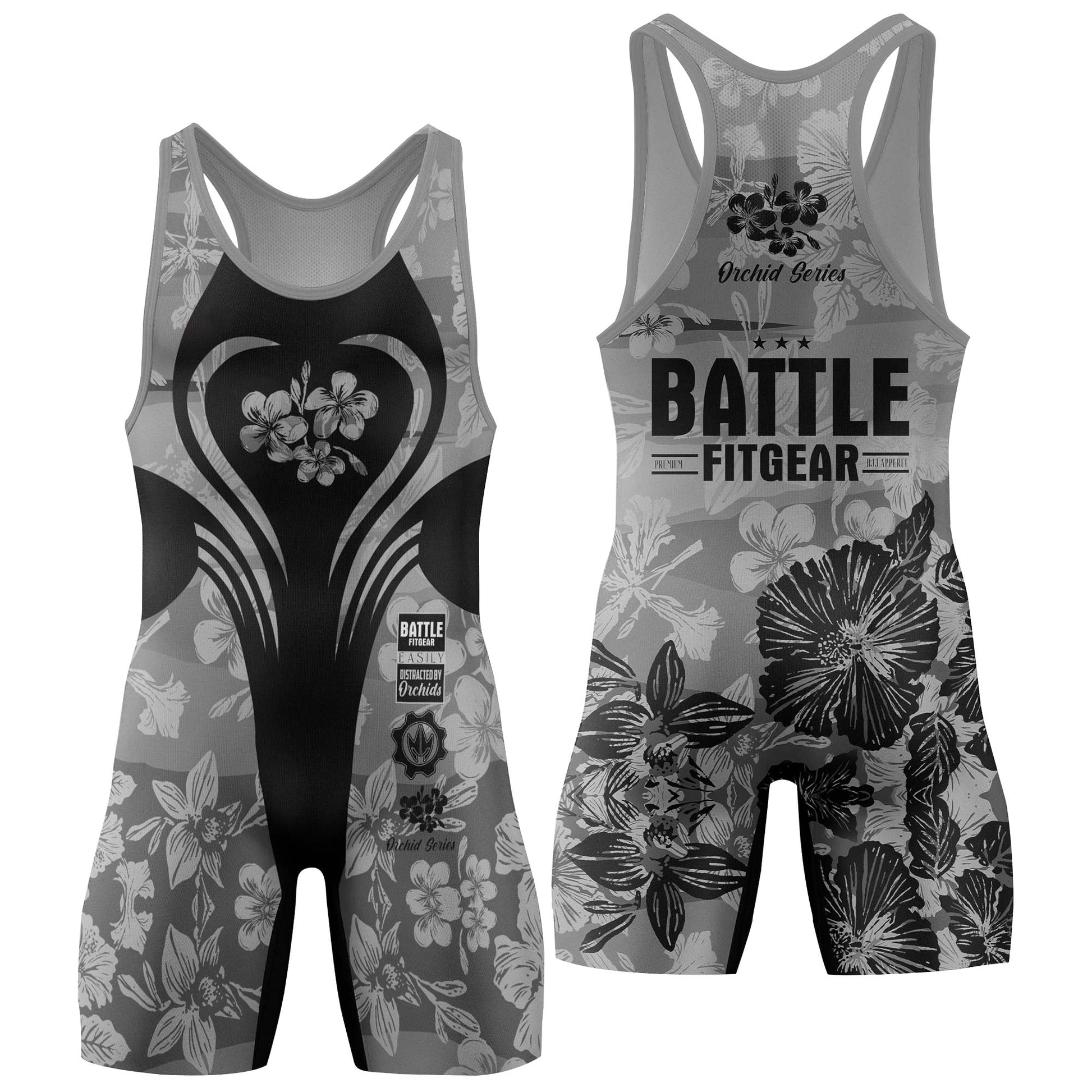 Orchid Series Floral Grey Heart Pattern Wrestling Singlets