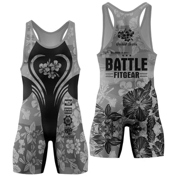 Orchid Series Floral Grey Heart Pattern Wrestling Singlets
