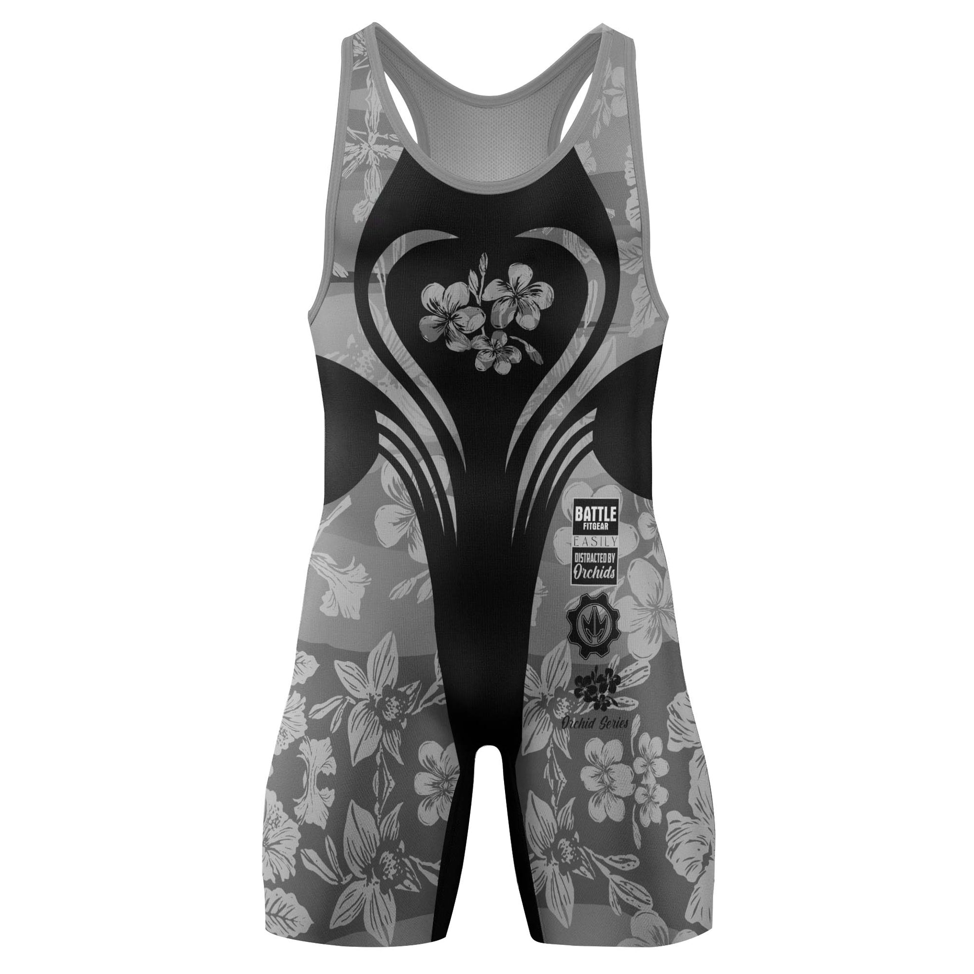 Orchid Series Floral Grey Heart Pattern Wrestling Singlets