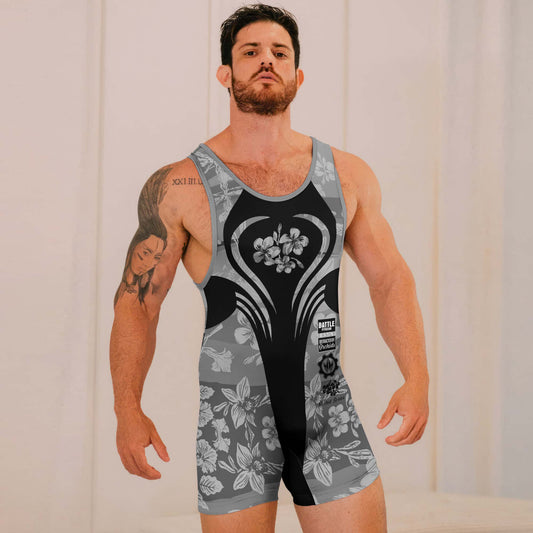 Orchid Series Floral Grey Heart Pattern Wrestling Singlets