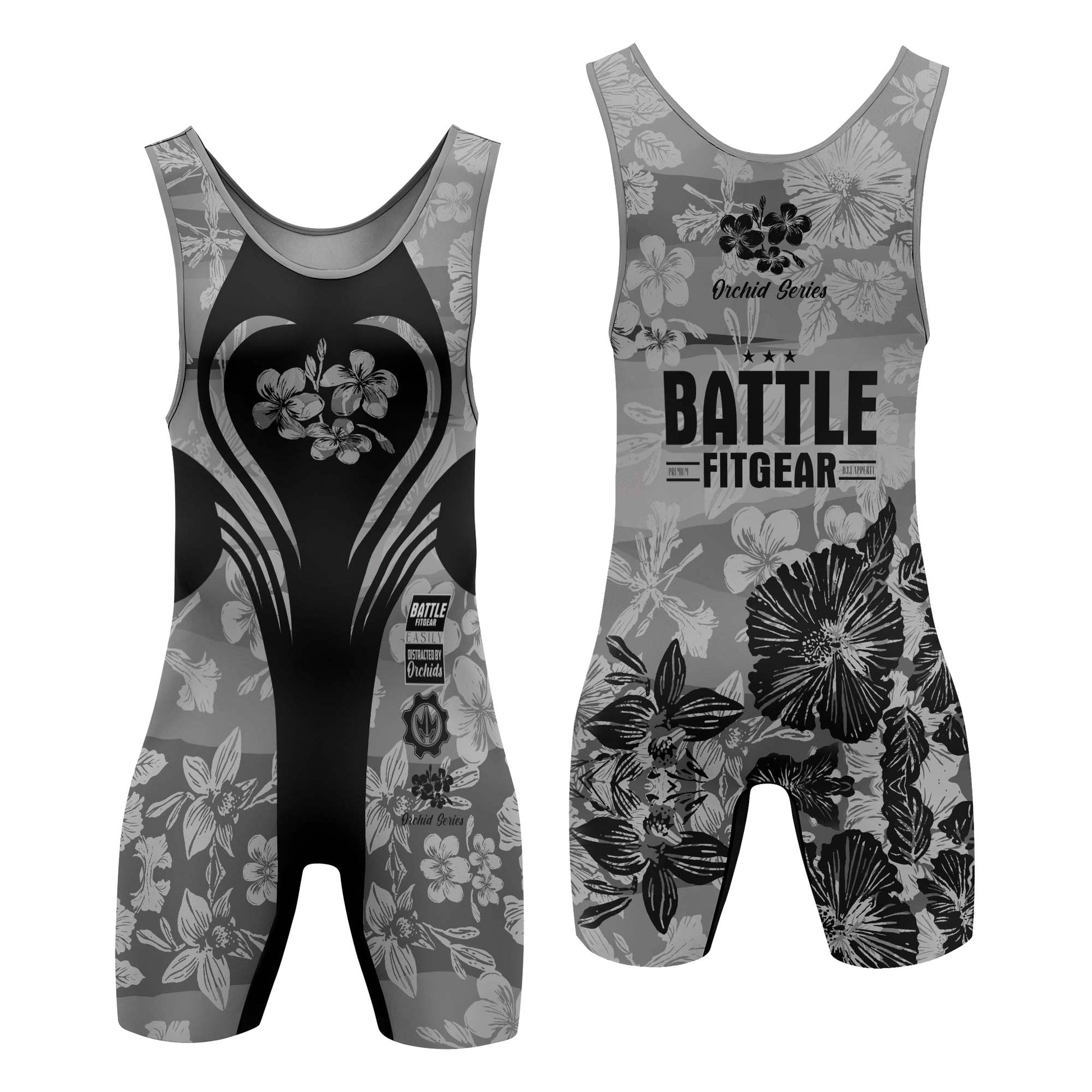 Orchid Series Floral Grey Heart Pattern Wrestling Singlets