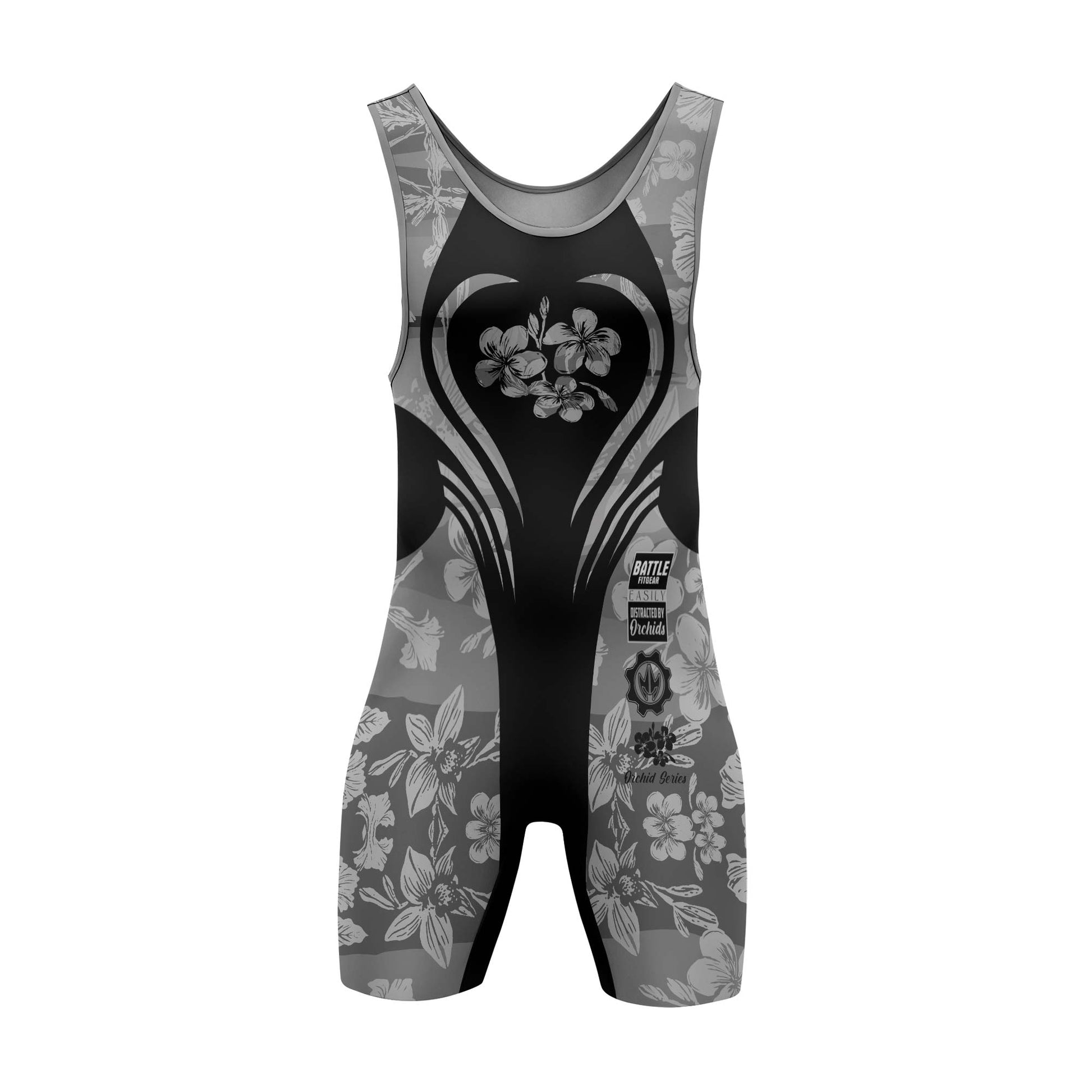 Orchid Series Floral Grey Heart Pattern Wrestling Singlets