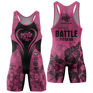 Orchid Series Floral Pink Heart Pattern Wrestling Singlets - BattleFitGear