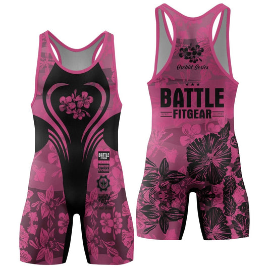 Orchid Series Floral Pink Heart Pattern Wrestling Singlets - BattleFitGear