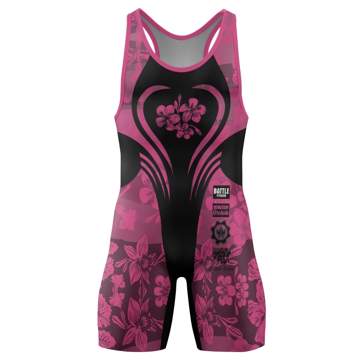 Orchid Series Floral Pink Heart Pattern Wrestling Singlets - BattleFitGear