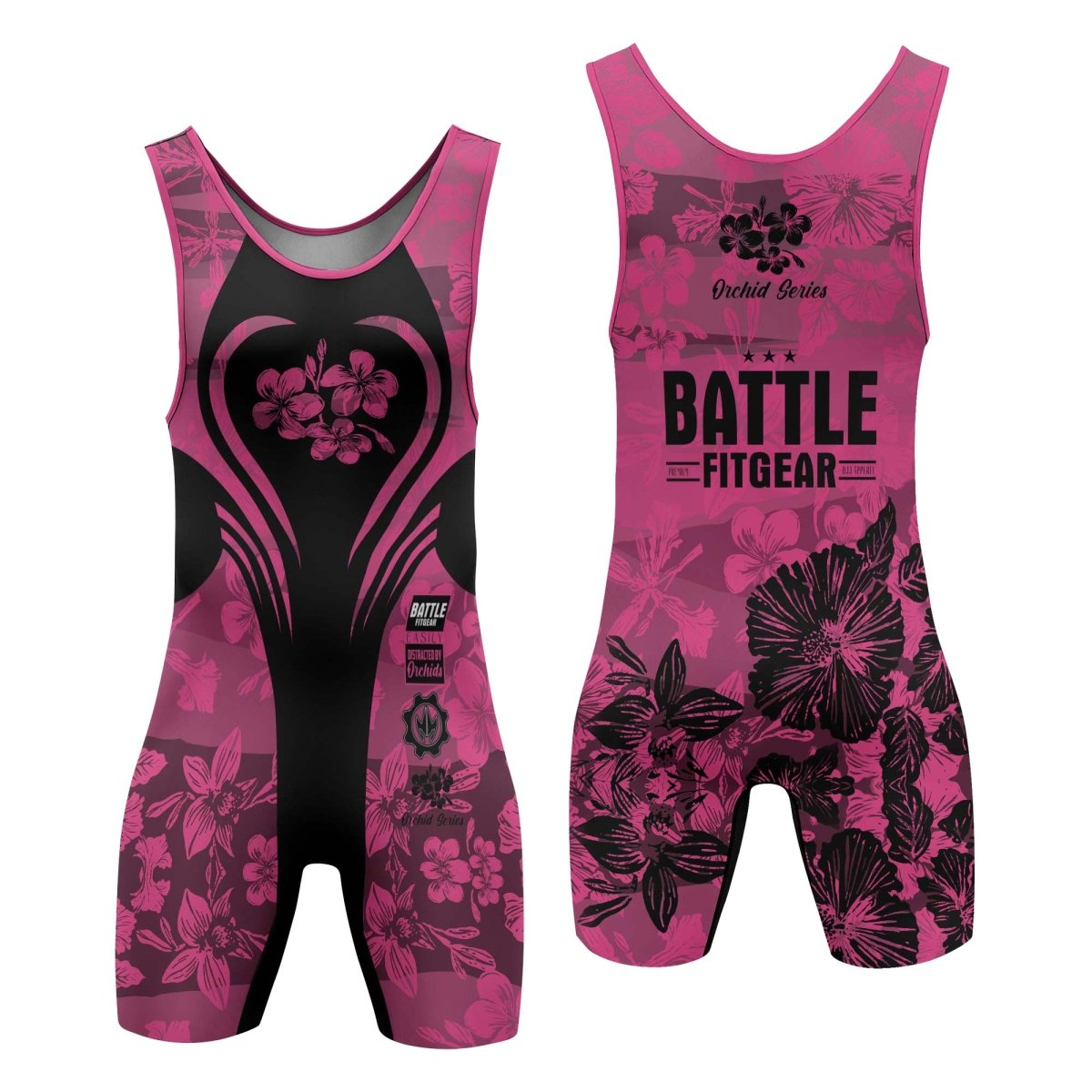 Orchid Series Floral Pink Heart Pattern Wrestling Singlets - BattleFitGear