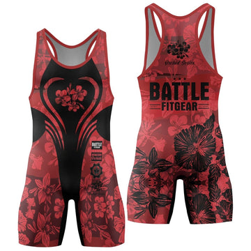 Orchid Series Floral Red Heart Pattern Wrestling Singlets - BattleFitGear