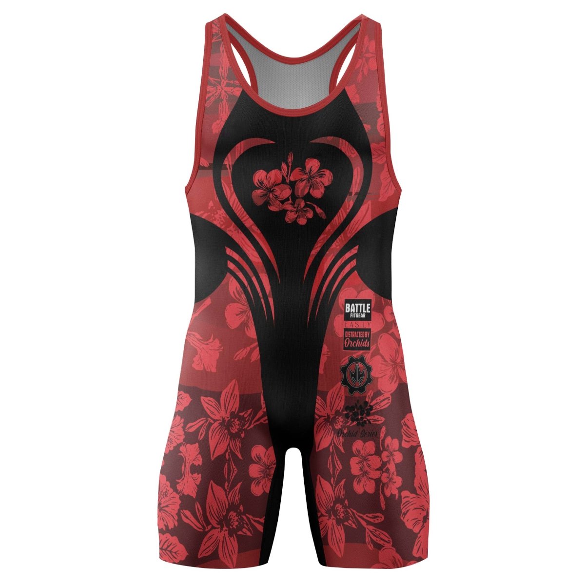 Orchid Series Floral Red Heart Pattern Wrestling Singlets - BattleFitGear