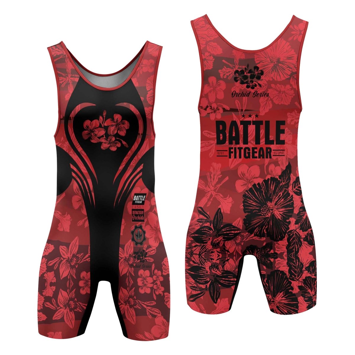 Orchid Series Floral Red Heart Pattern Wrestling Singlets - BattleFitGear