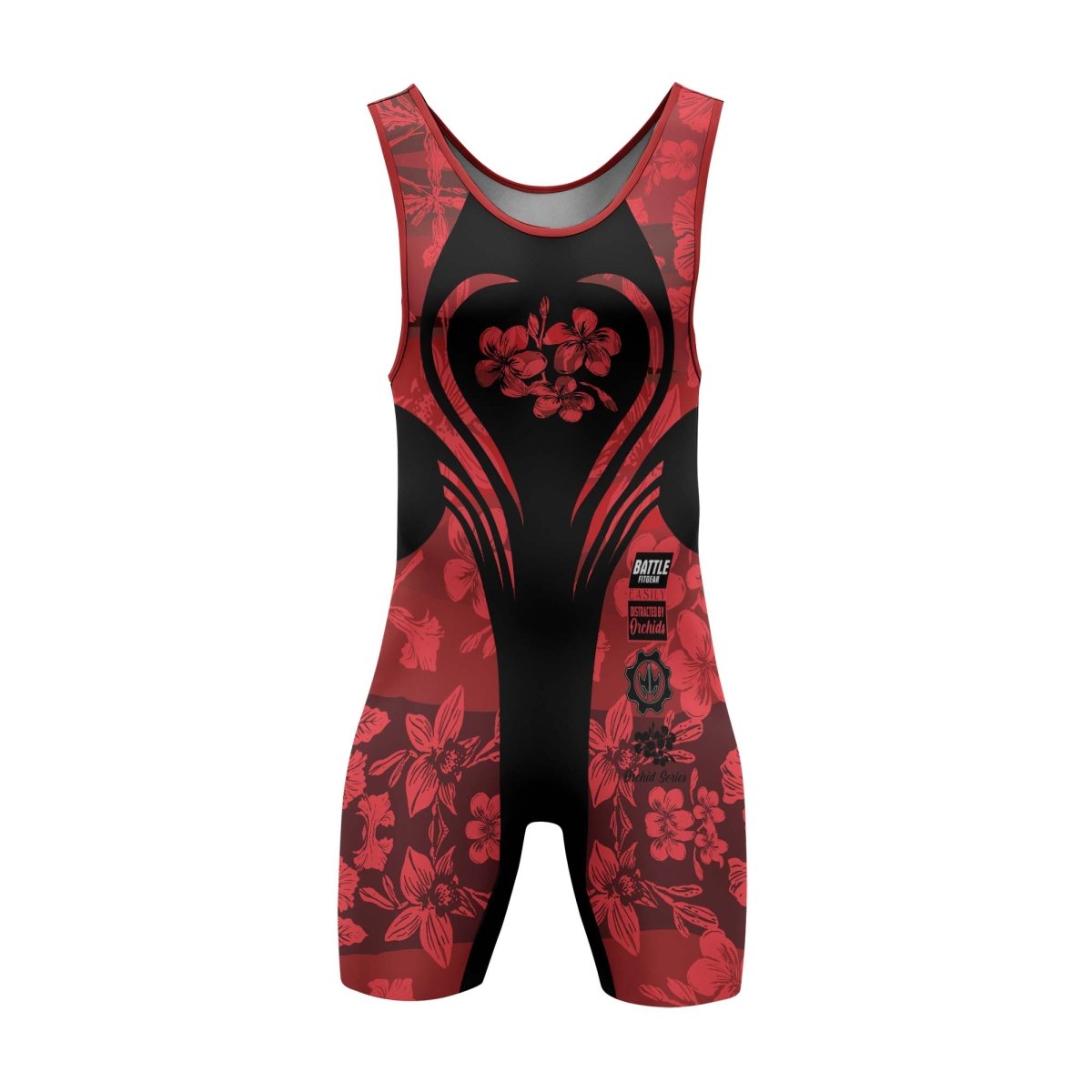 Orchid Series Floral Red Heart Pattern Wrestling Singlets - BattleFitGear