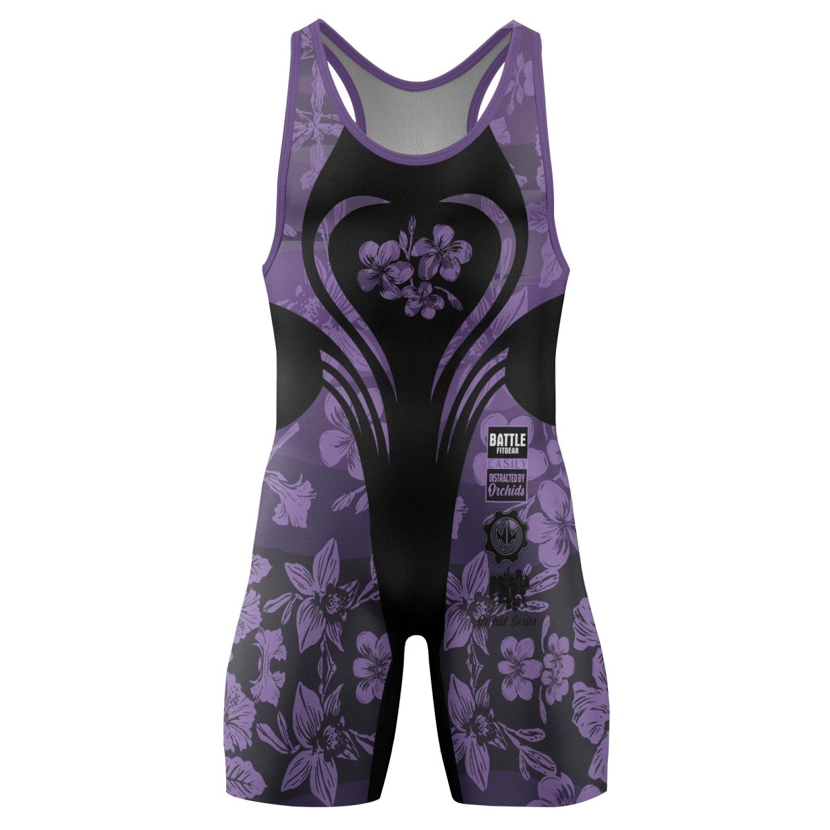 Orchid Series Floral Violet Heart Pattern Wrestling Singlets - BattleFitGear