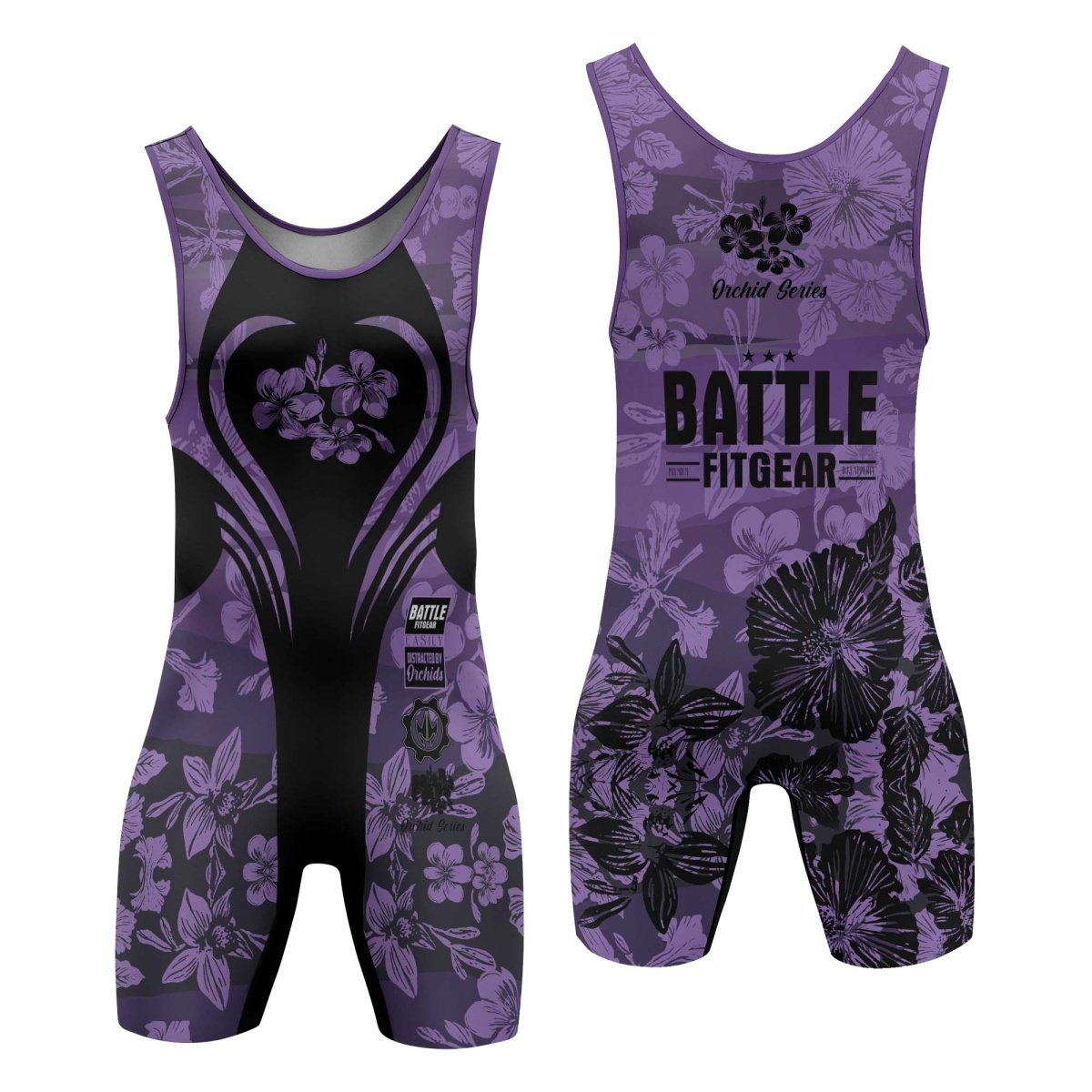 Orchid Series Floral Violet Heart Pattern Wrestling Singlets - BattleFitGear