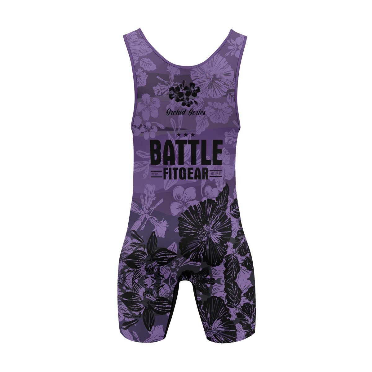 Orchid Series Floral Violet Heart Pattern Wrestling Singlets - BattleFitGear