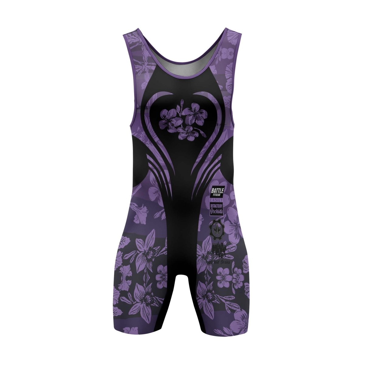 Orchid Series Floral Violet Heart Pattern Wrestling Singlets - BattleFitGear