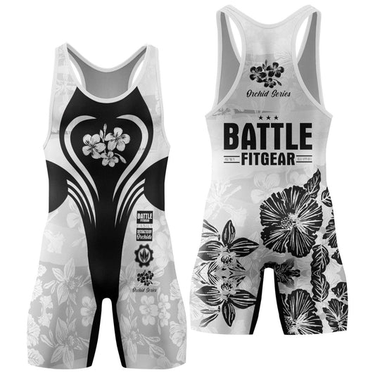 Orchid Series Floral White Heart Pattern Wrestling Singlets - BattleFitGear