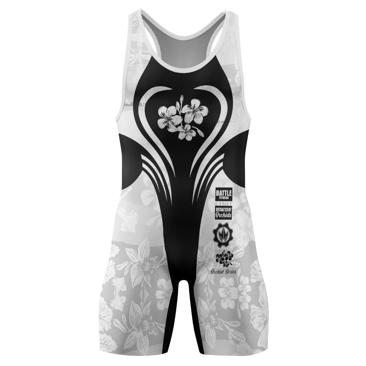 Orchid Series Floral White Heart Pattern Wrestling Singlets - BattleFitGear