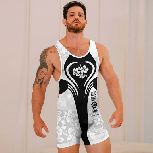 Orchid Series Floral White Heart Pattern Wrestling Singlets - BattleFitGear