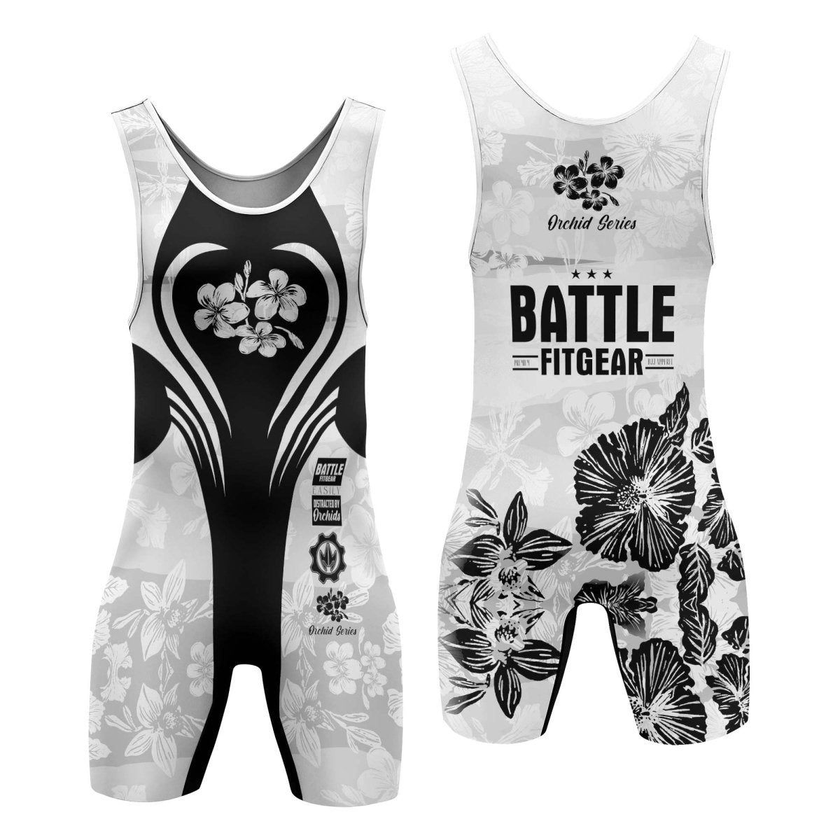 Orchid Series Floral White Heart Pattern Wrestling Singlets - BattleFitGear
