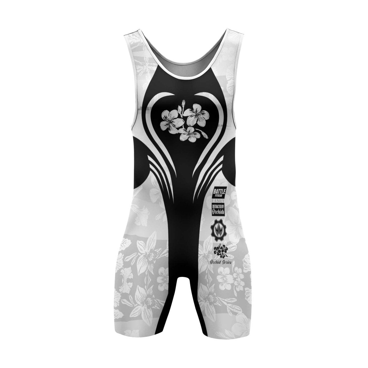 Orchid Series Floral White Heart Pattern Wrestling Singlets - BattleFitGear