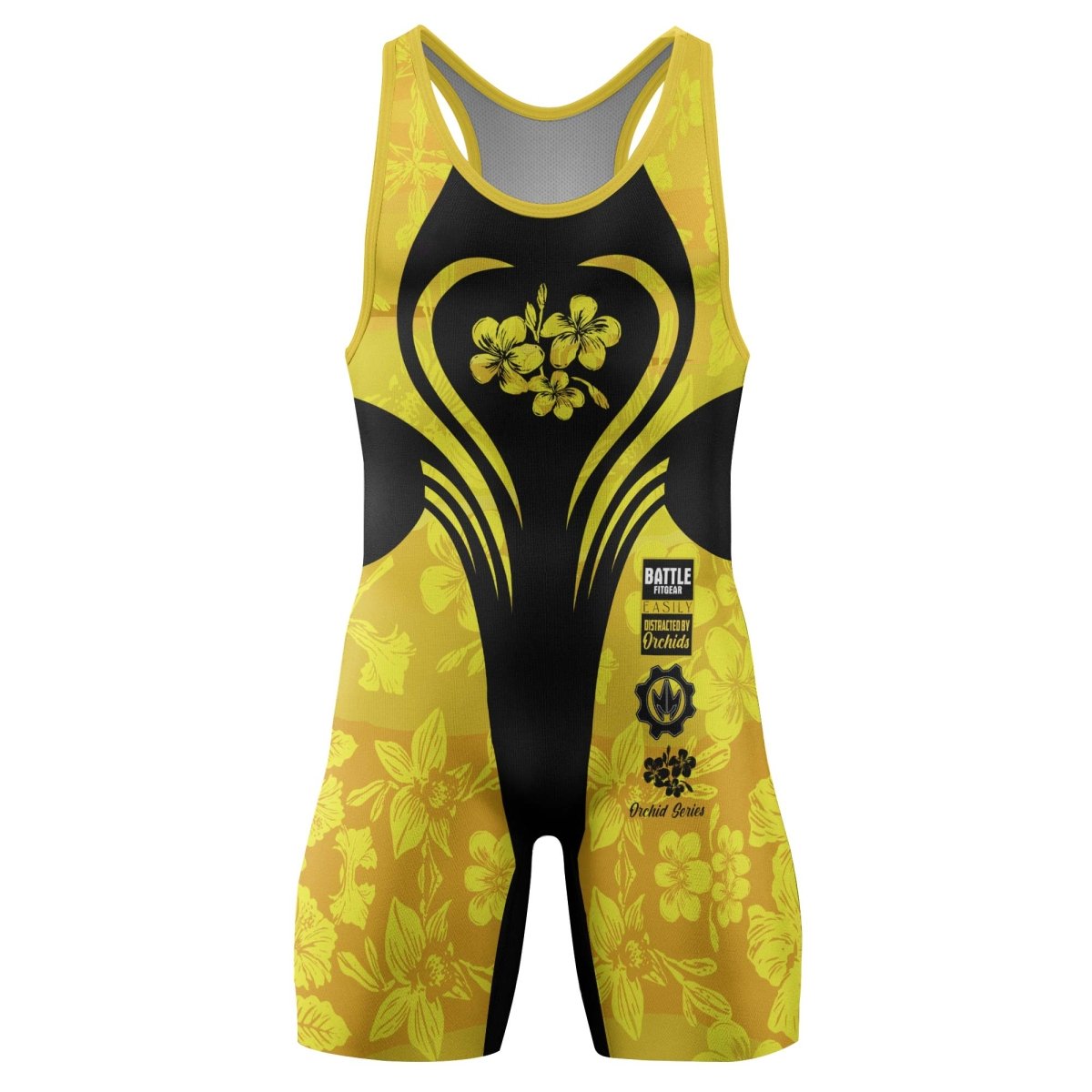 Orchid Series Floral Yellow Heart Pattern Wrestling Singlets - BattleFitGear