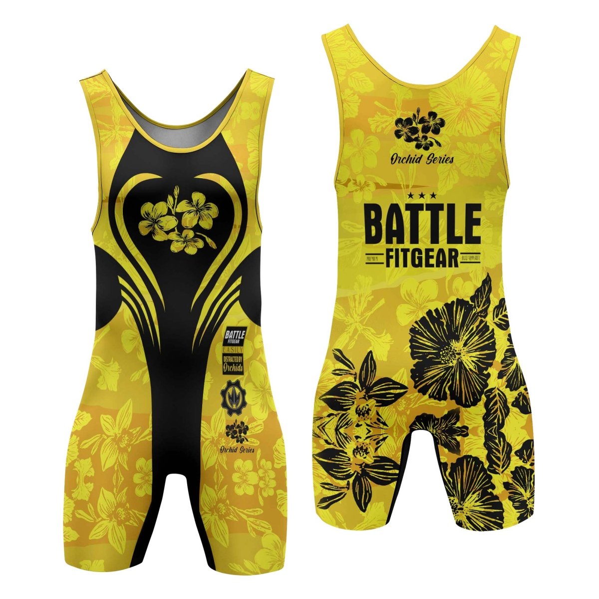Orchid Series Floral Yellow Heart Pattern Wrestling Singlets - BattleFitGear
