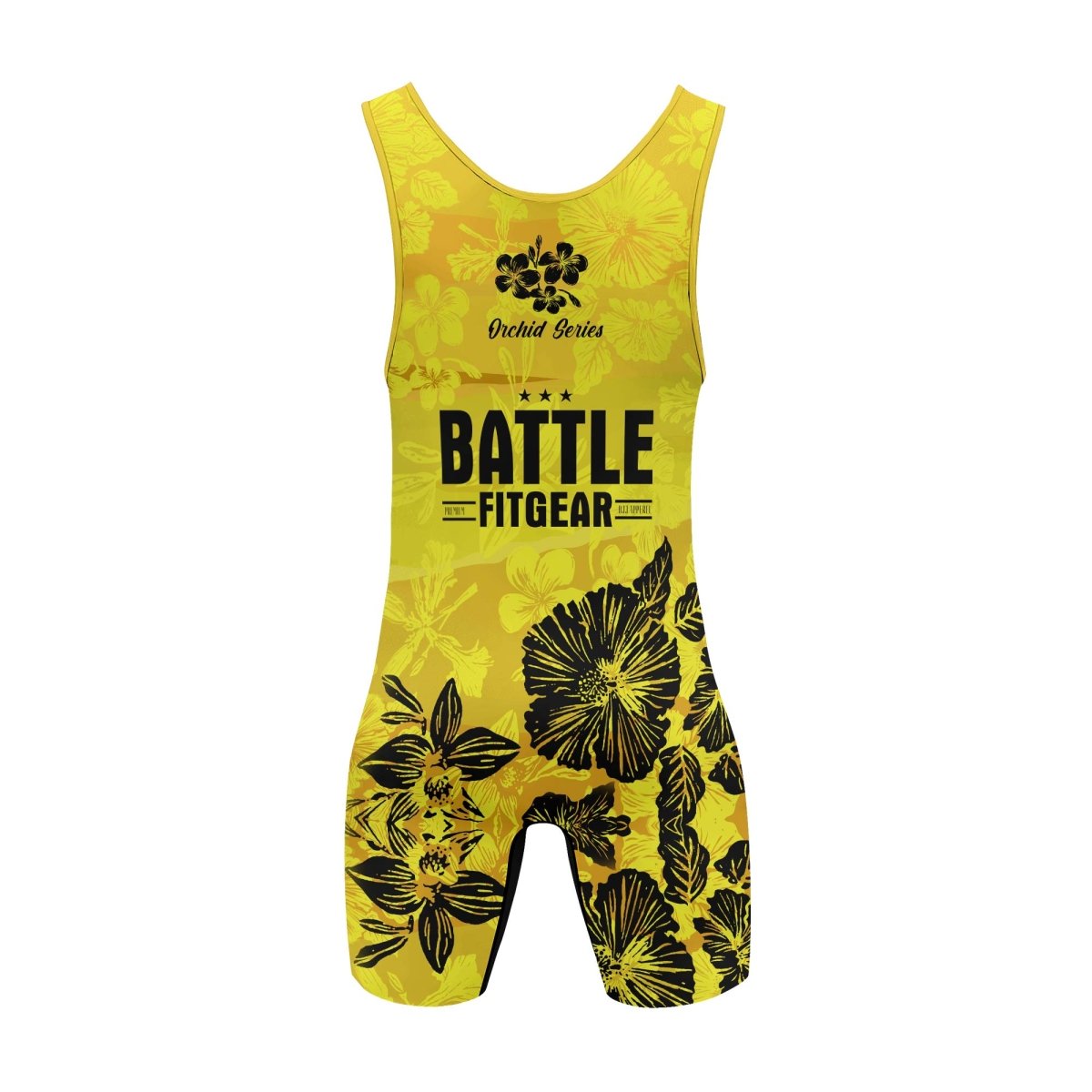 Orchid Series Floral Yellow Heart Pattern Wrestling Singlets - BattleFitGear