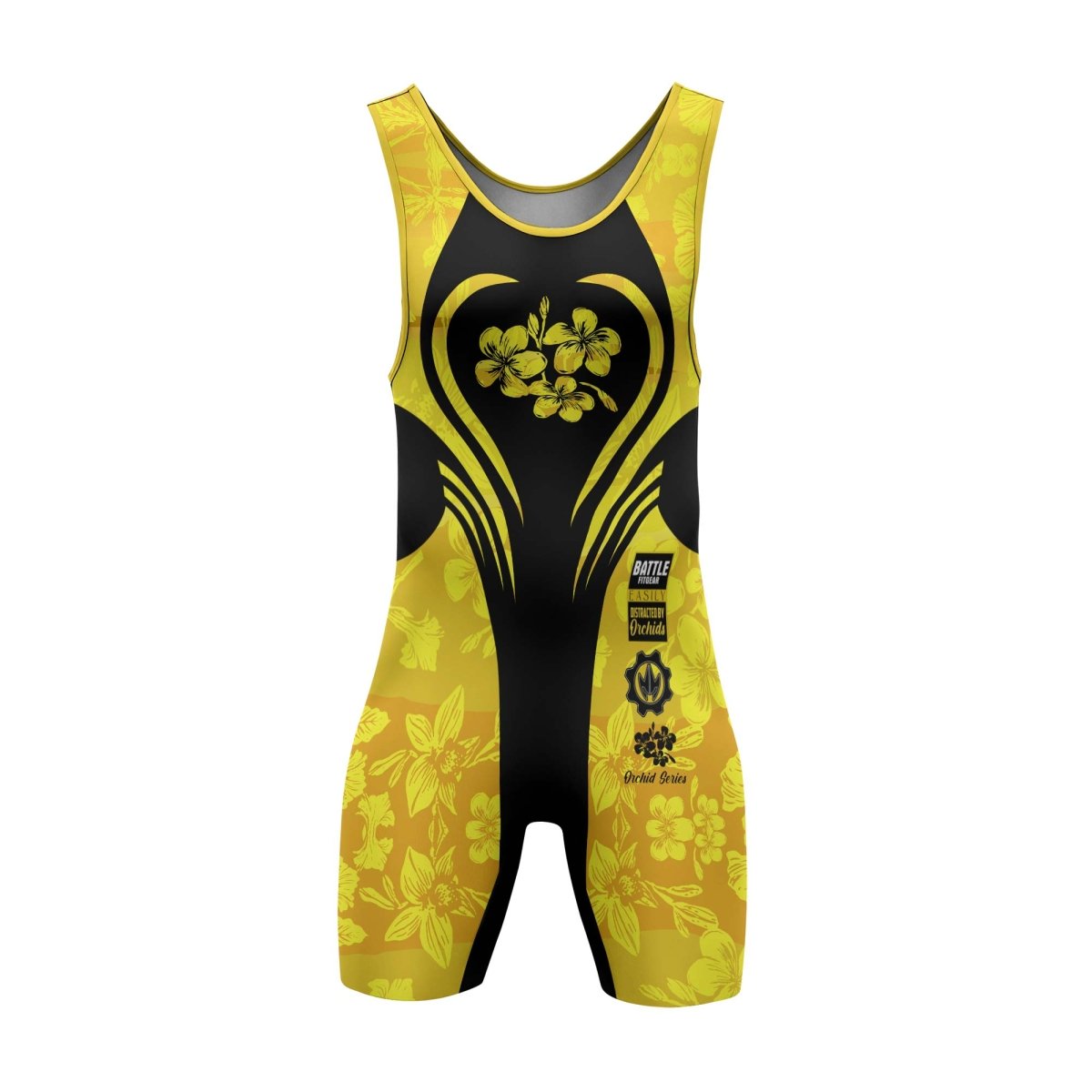 Orchid Series Floral Yellow Heart Pattern Wrestling Singlets - BattleFitGear